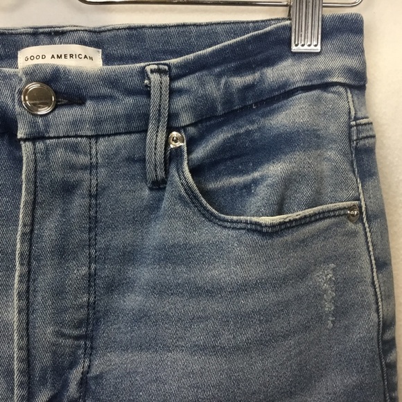 Good American Good Waist Cropped Skinny Split Back Pocket Blue Jeans Size 6/28 - Picture 7 of 12